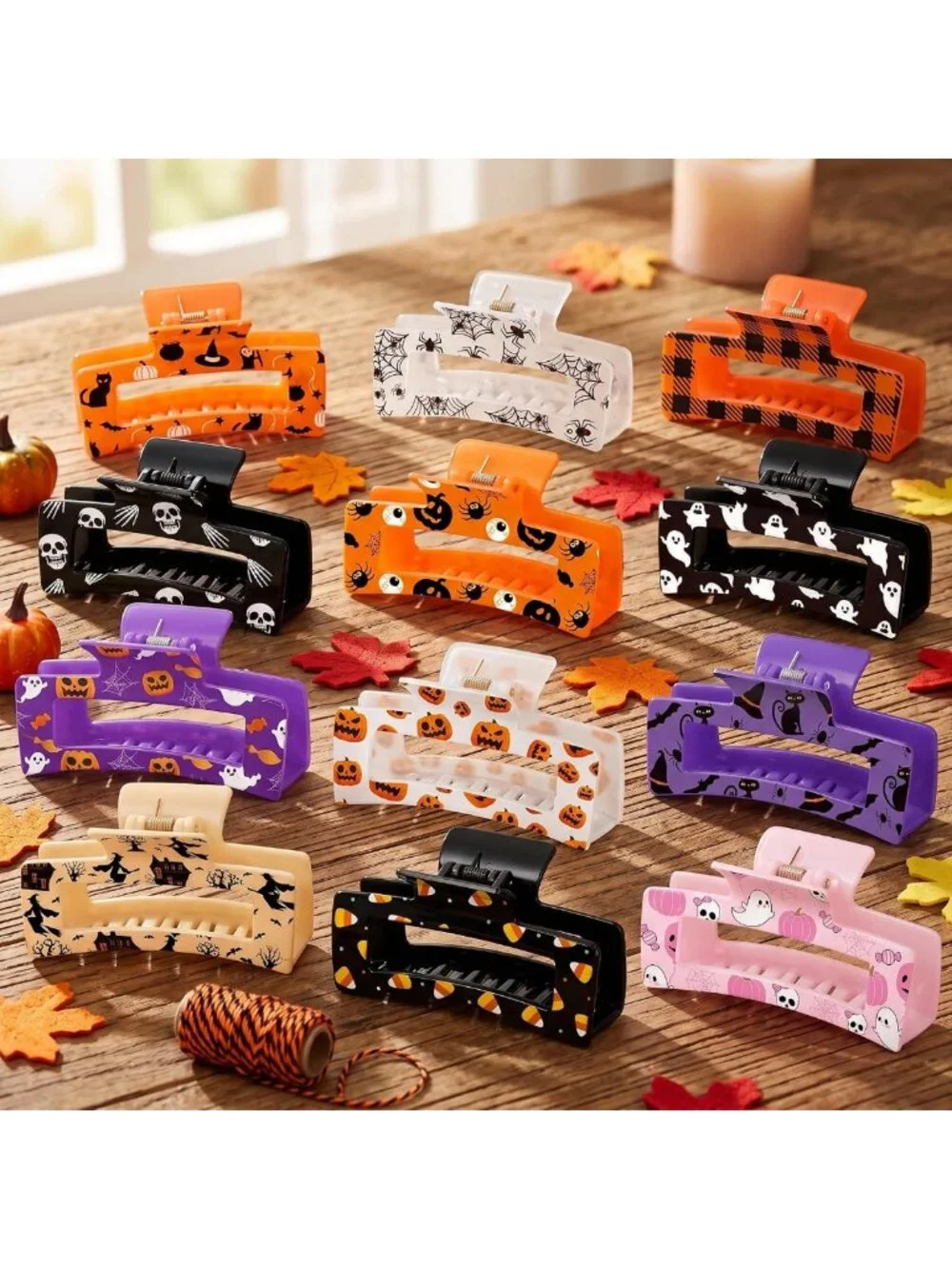 12Pcs Halloween Hair Claw Clips - Pumpkin, Ghost & Spider Web Accessories for